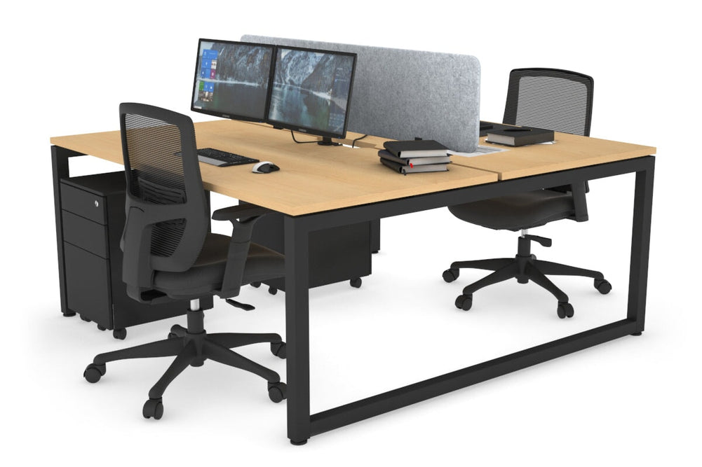 Quadro Loop Legs 2 Person Office Workstation [1800L x 800W with Cable Scallop]-black leg maple light grey acoustic panel (400H x 1600W)