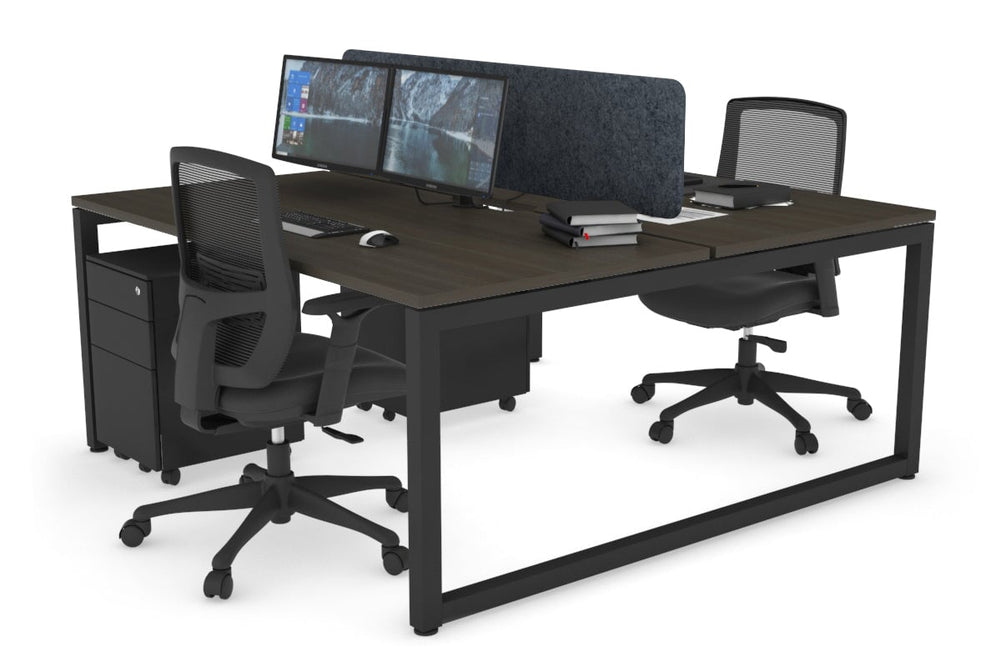 Quadro Loop Legs 2 Person Office Workstation [1800L x 800W with Cable Scallop]-black leg dark oak dark grey acoustic panel (400H x 1600W)