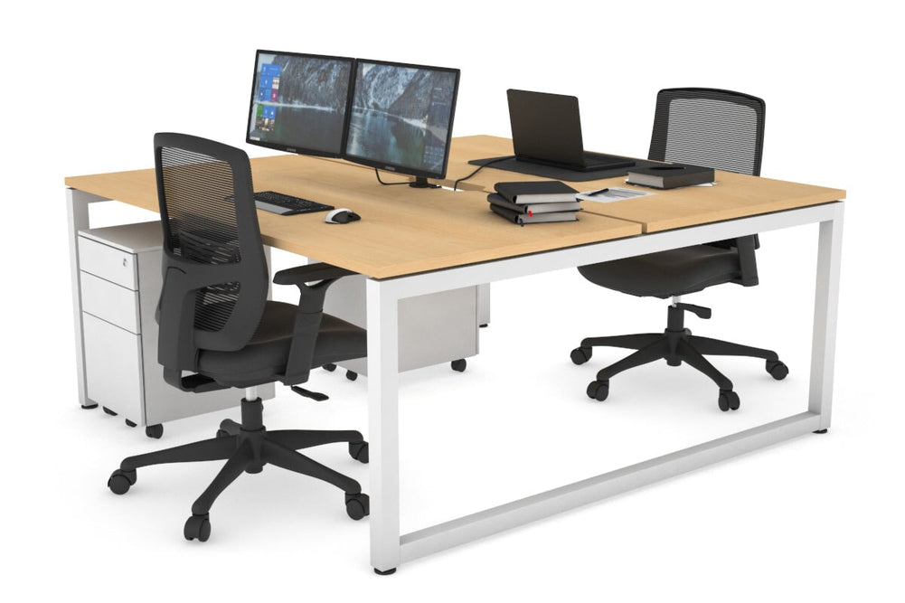 Quadro Loop Legs 2 Person Office Workstation [1800L x 800W with Cable Scallop]-white leg maple none