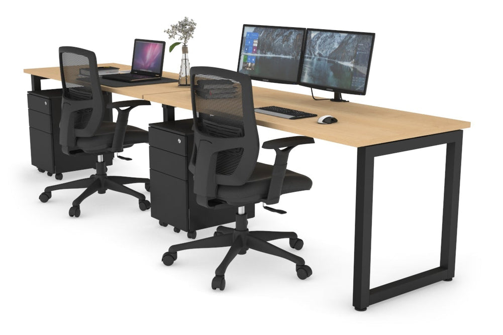 Quadro Loop Legs 2 Person Run Office Workstation [1200L x 700W]-black leg maple 