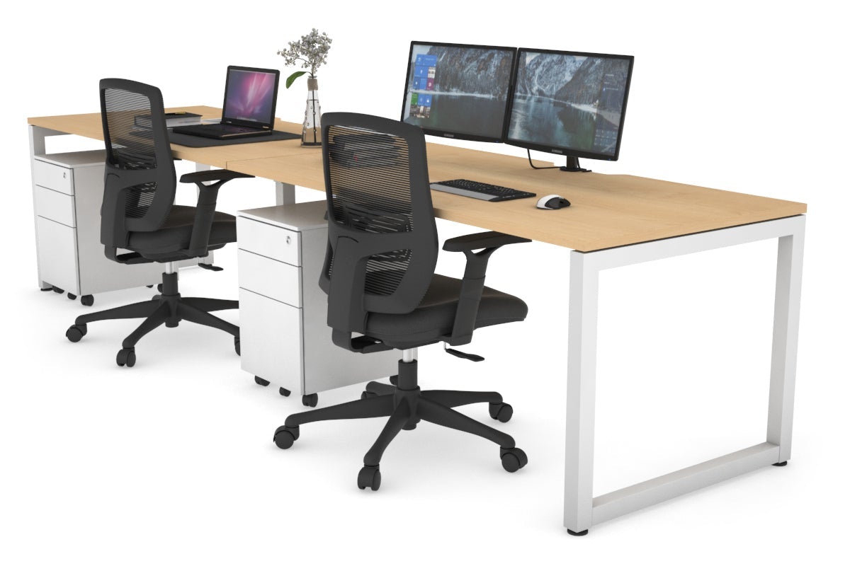 Quadro Loop Leg 2 Person Run Office Workstations [1200L x 800W with Cable Scallop] Jasonl white leg maple 