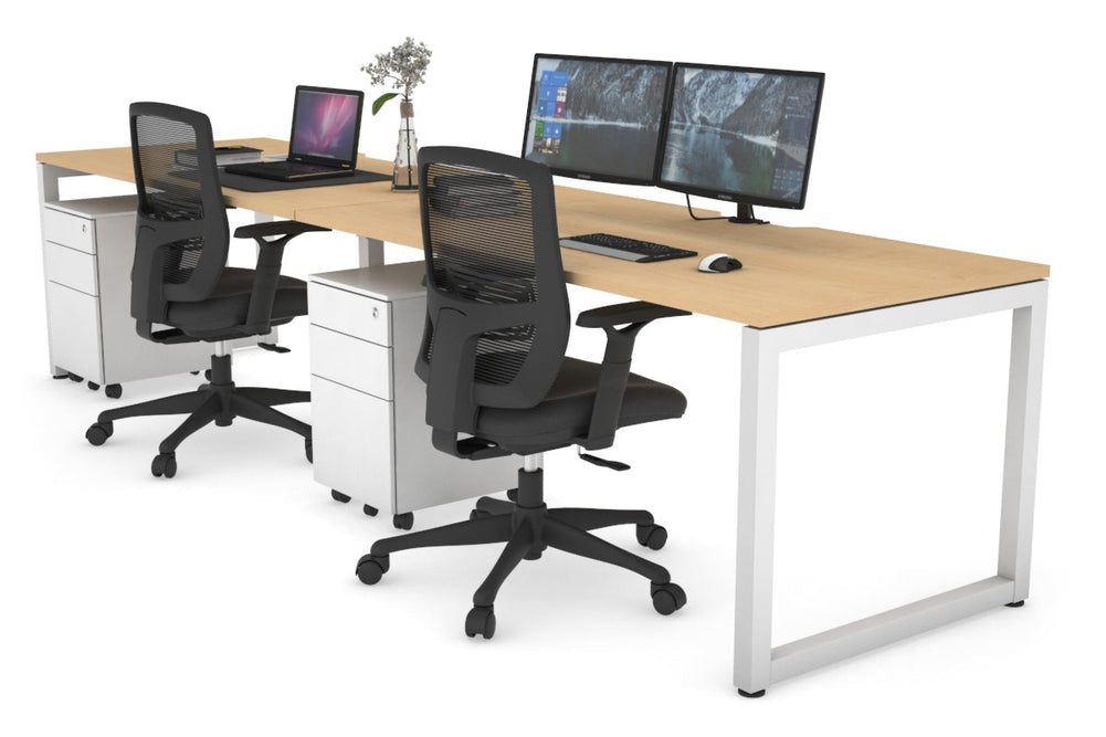 Quadro Loop Legs 2 Person Run Office Workstation [1400L x 800W with Cable Scallop]-white leg maple 