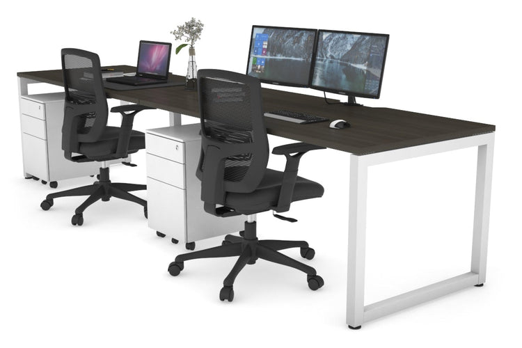 Quadro Loop Leg 2 Person Run Office Workstations [1400L x 800W with Cable Scallop] Jasonl white leg dark oak 