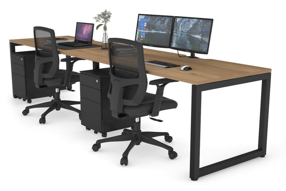 Quadro Loop Legs 2 Person Run Office Workstation [1400L x 800W with Cable Scallop]-black leg salvage oak 