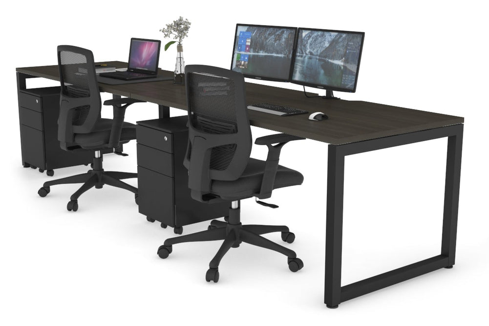 Quadro Loop Legs 2 Person Run Office Workstation [1400L x 800W with Cable Scallop]-black leg dark oak 