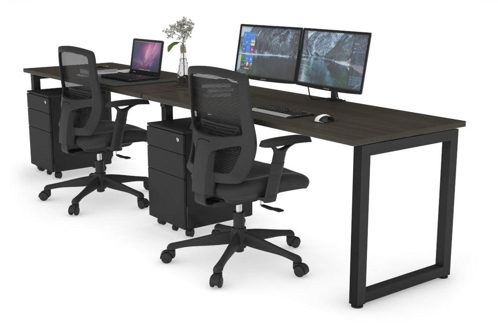 Quadro Loop Legs 2 Person Run Office Workstation [1600L x 700W]-black leg dark oak 