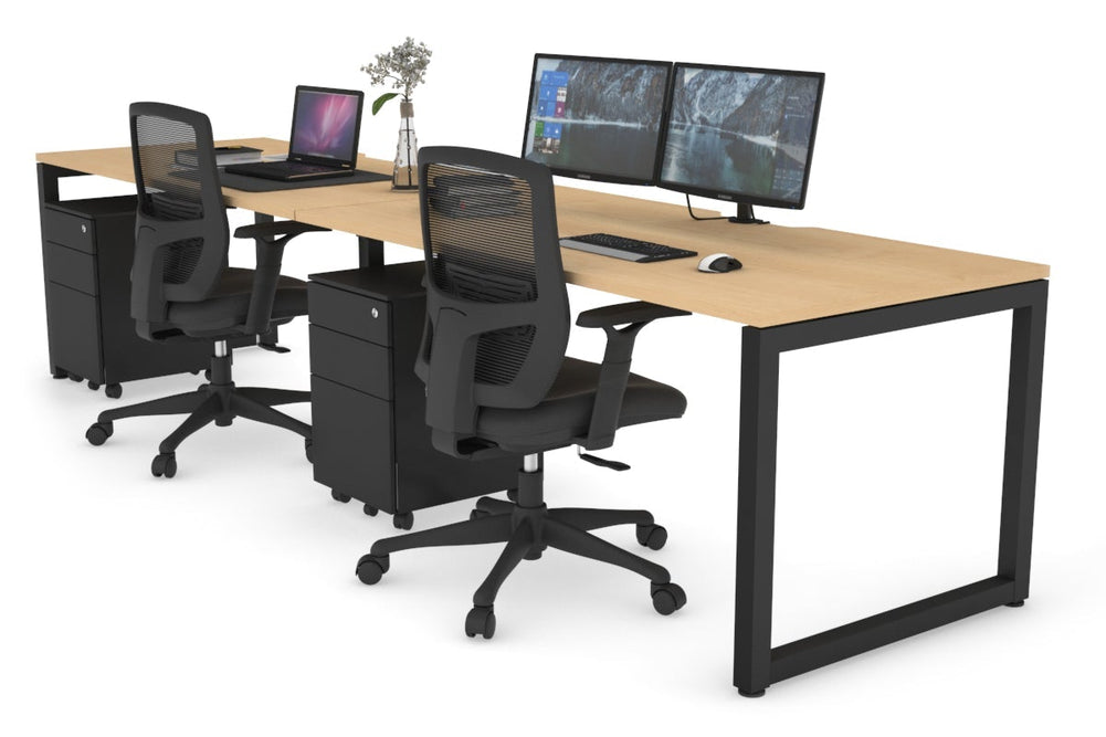 Quadro Loop Legs 2 Person Run Office Workstation [1600L x 800W with Cable Scallop]-black leg maple 