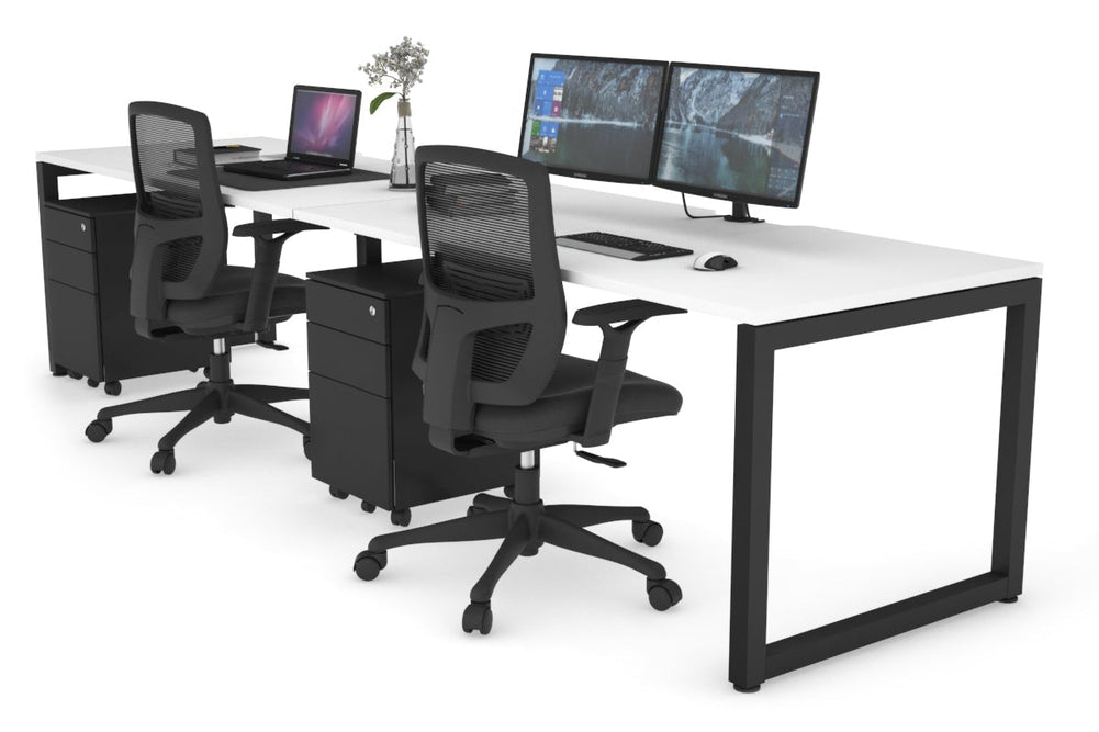Quadro Loop Legs 2 Person Run Office Workstation [1600L x 800W with Cable Scallop]-black leg white 