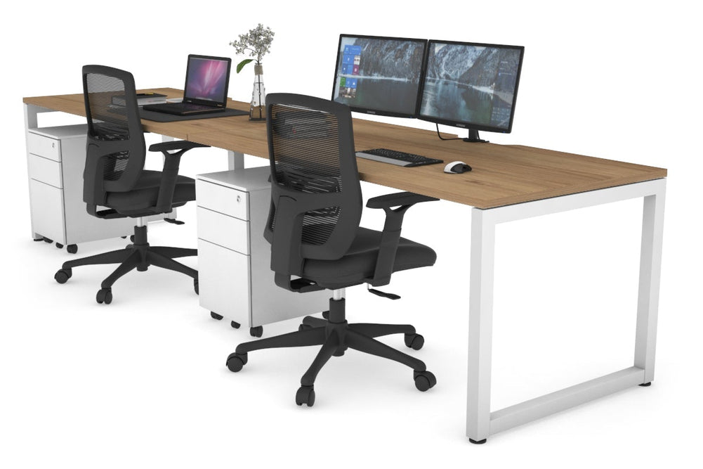 Quadro Loop Legs 2 Person Run Office Workstation [1600L x 800W with Cable Scallop]-white leg salvage oak 