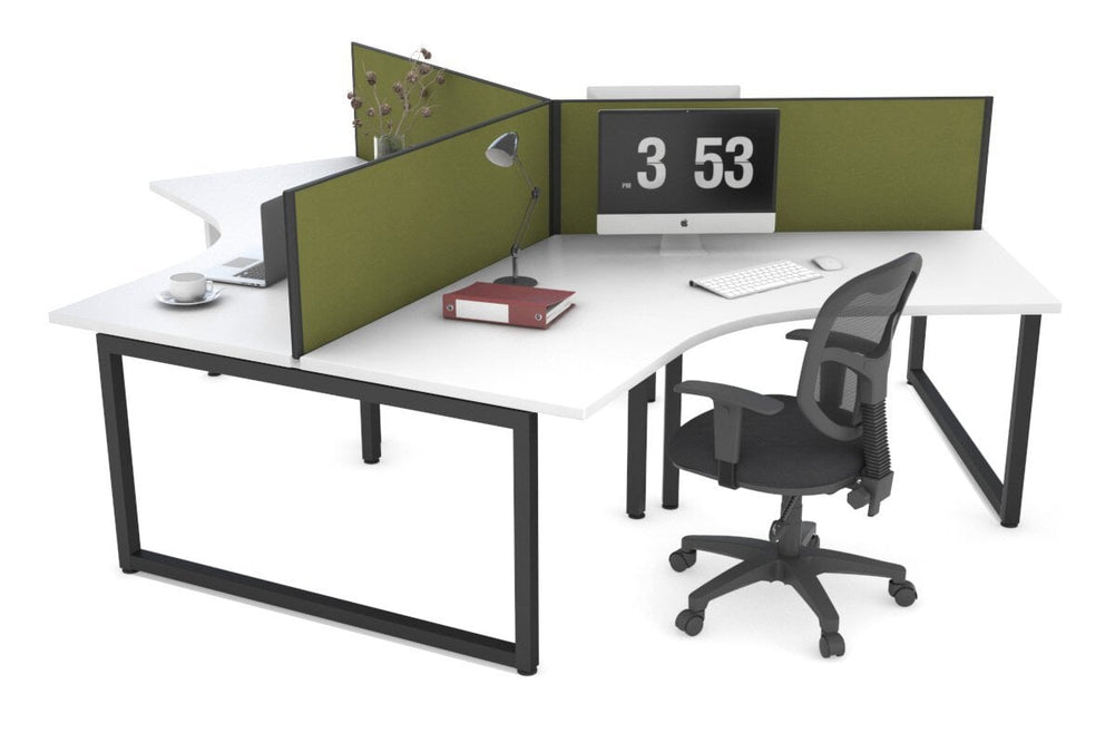 Quadro Loop Legs 3 Person 120 Degree Office Workstation-black leg green moss (500H x 1200W) 