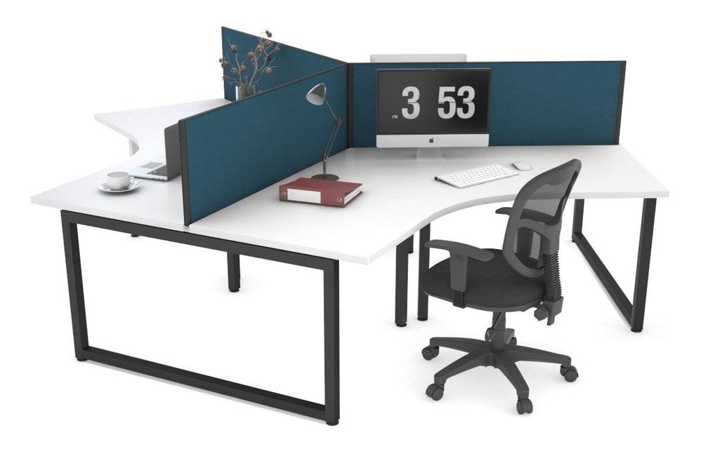 Quadro Loop Legs 3 Person 120 Degree Office Workstation-black leg deep blue (500H x 1200W) 