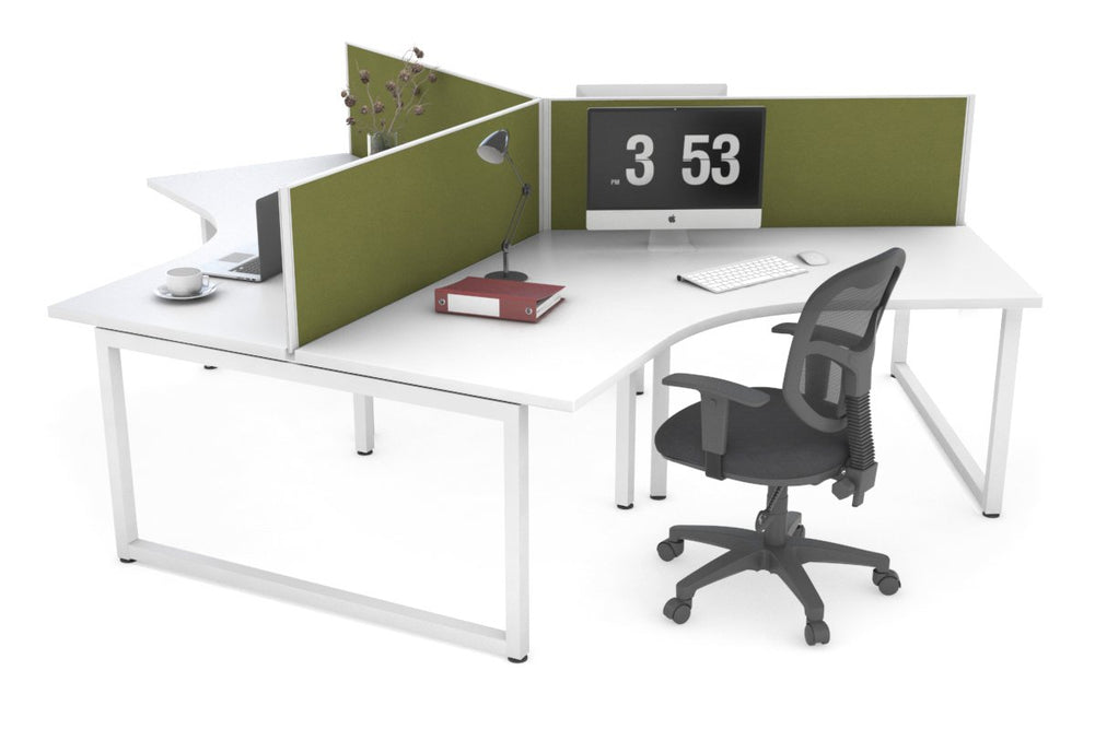 Quadro Loop Legs 3 Person 120 Degree Office Workstation-white leg green moss (500H x 1200W) 