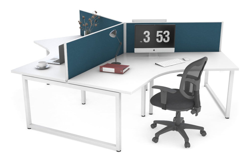 Quadro Loop Legs 3 Person 120 Degree Office Workstation-white leg deep blue (500H x 1200W) 