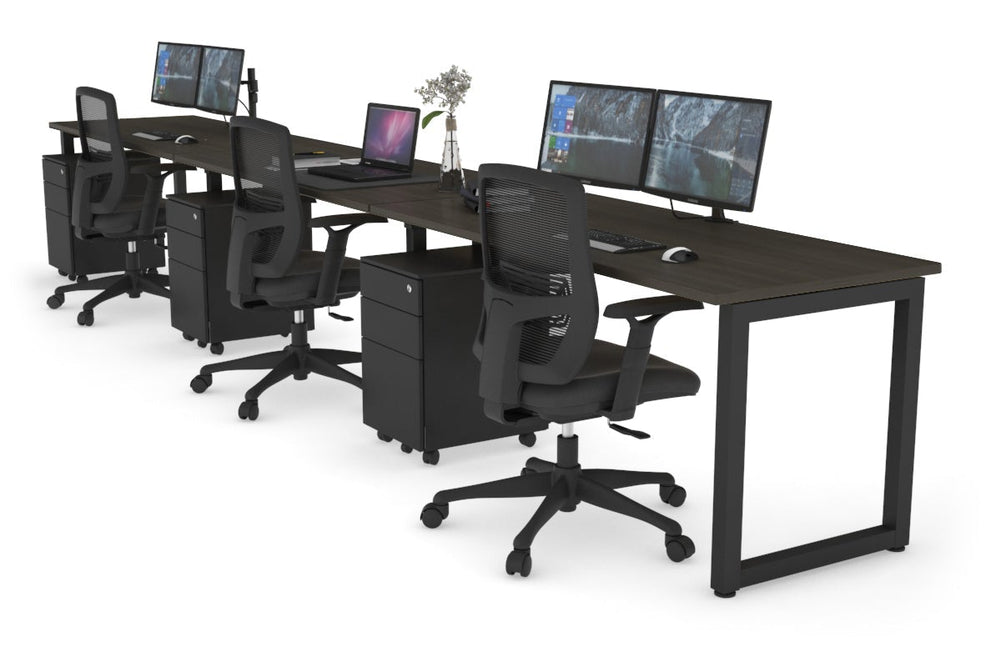 Quadro Loop Legs 3 Person Run Office Workstation [1200L x 700W]-black leg dark oak 