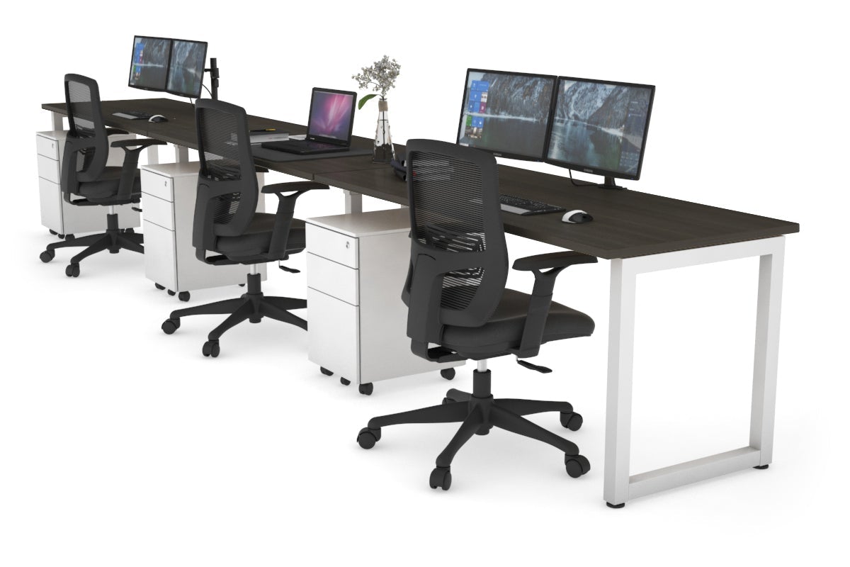 Quadro Loop Leg 3 Person Run Office Workstations [1200L x 700W] Jasonl white leg dark oak 