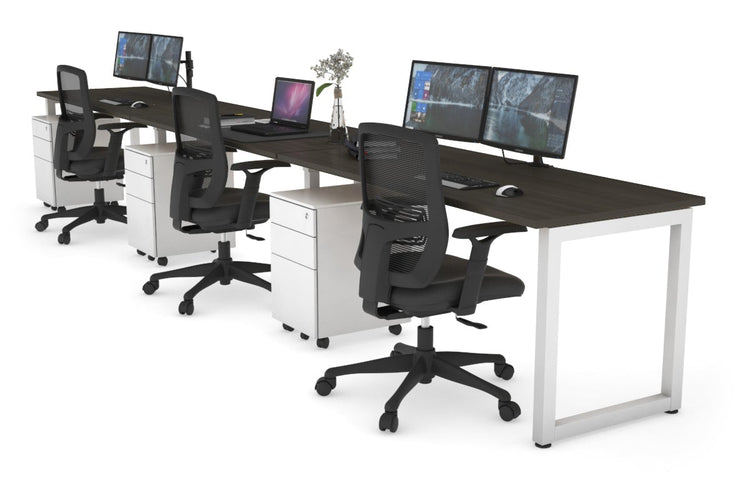 Quadro Loop Leg 3 Person Run Office Workstations [1200L x 700W] Jasonl white leg dark oak 