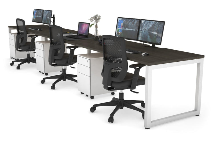 Quadro Loop Leg 3 Person Run Office Workstations [1200L x 800W with Cable Scallop] Jasonl white leg dark oak 
