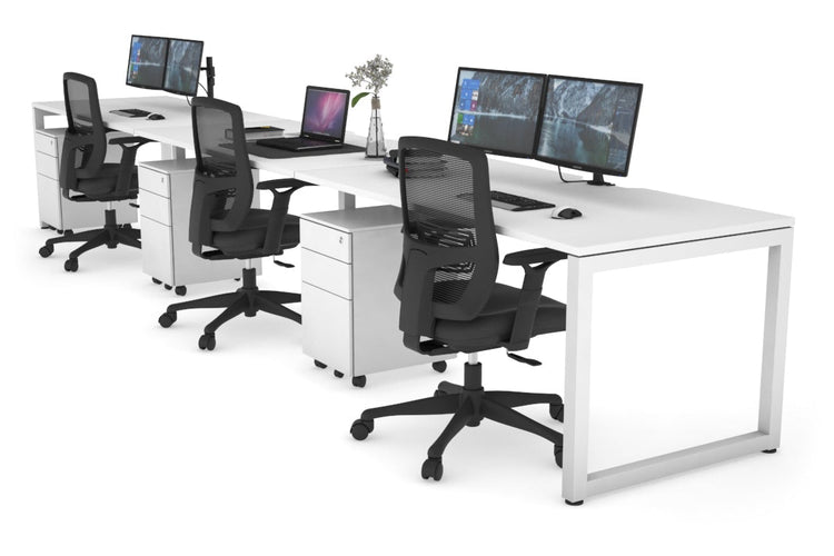Quadro Loop Leg 3 Person Run Office Workstations [1200L x 800W with Cable Scallop] Jasonl white leg white 