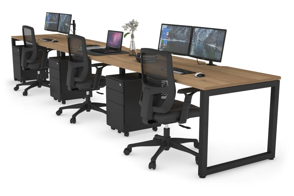 Quadro Loop Legs 3 Person Run Office Workstation [1200L x 800W with Cable Scallop]-black leg salvage oak 