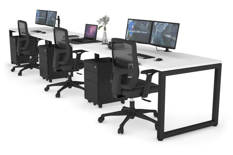 Quadro Loop Leg 3 Person Run Office Workstations [1200L x 800W with Cable Scallop] Jasonl black leg white 