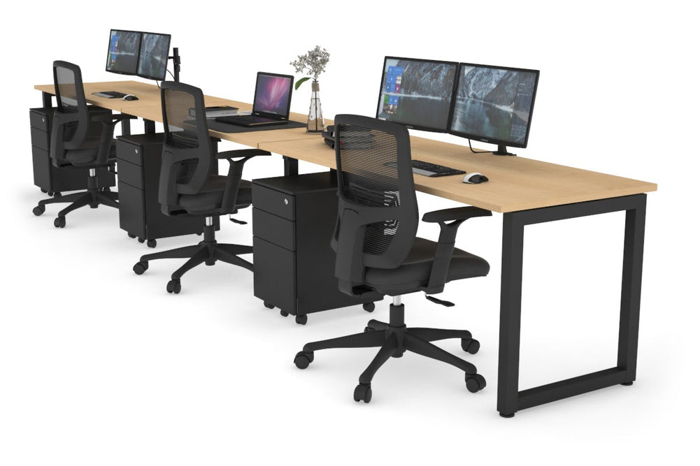 Quadro Loop Legs 3 Person Run Office Workstation [1400L x 700W]-black leg maple 