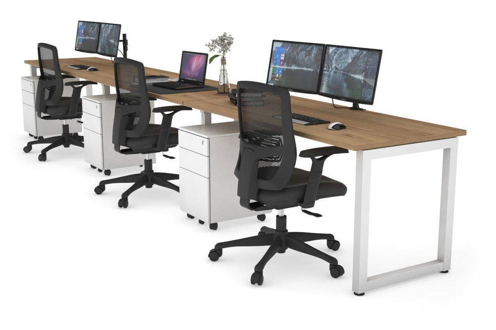 Quadro Loop Legs 3 Person Run Office Workstation [1400L x 700W]-white leg salvage oak 