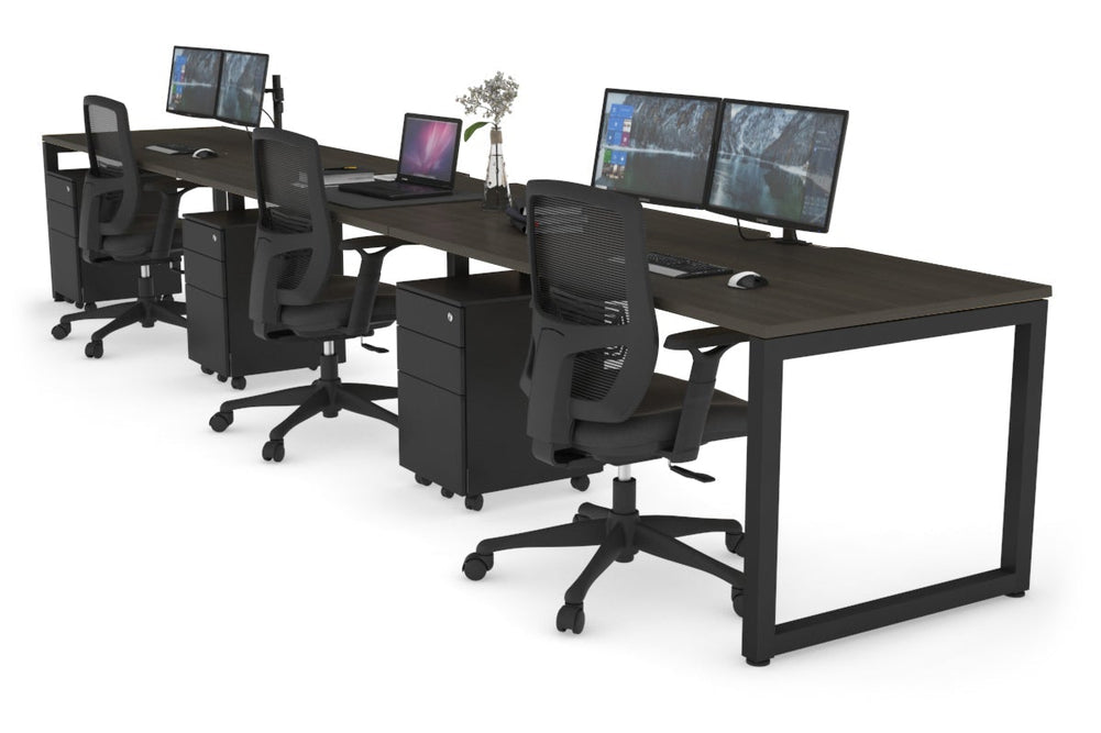 Quadro Loop Legs 3 Person Run Office Workstation [1400L x 800W with Cable Scallop]-black leg dark oak 