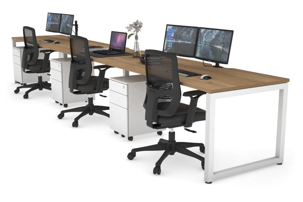 Quadro Loop Legs 3 Person Run Office Workstation [1400L x 800W with Cable Scallop]-white leg salvage oak 