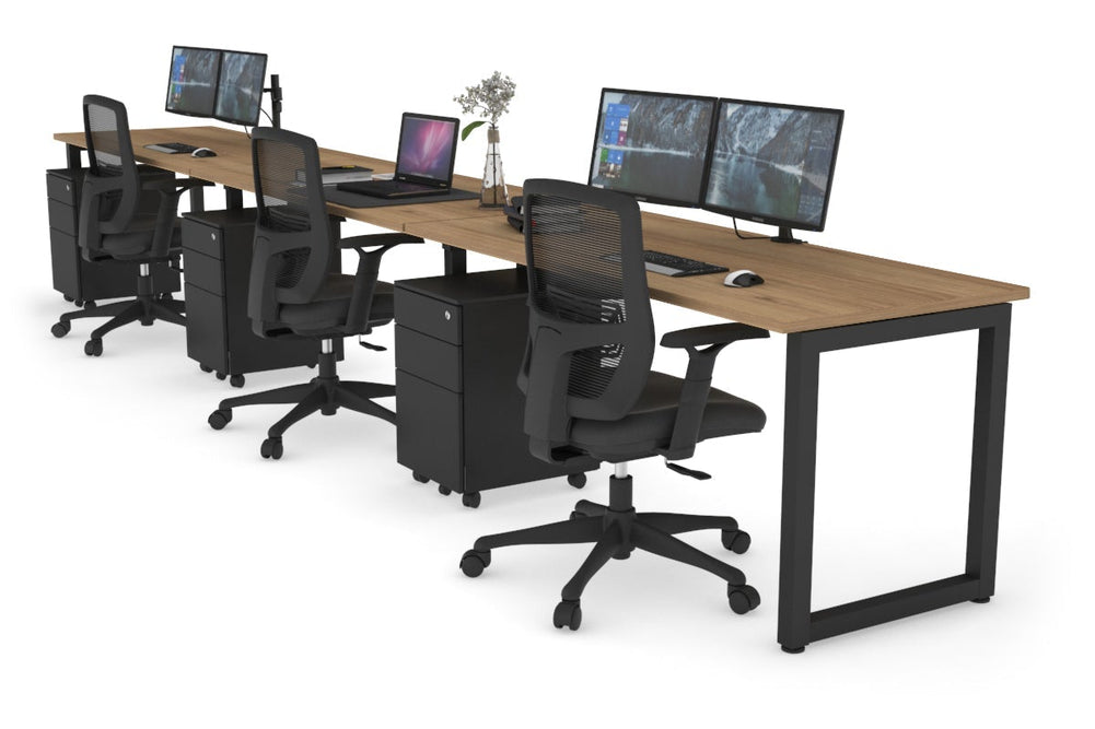 Quadro Loop Legs 3 Person Run Office Workstation [1800L x 700W]-black leg salvage oak 