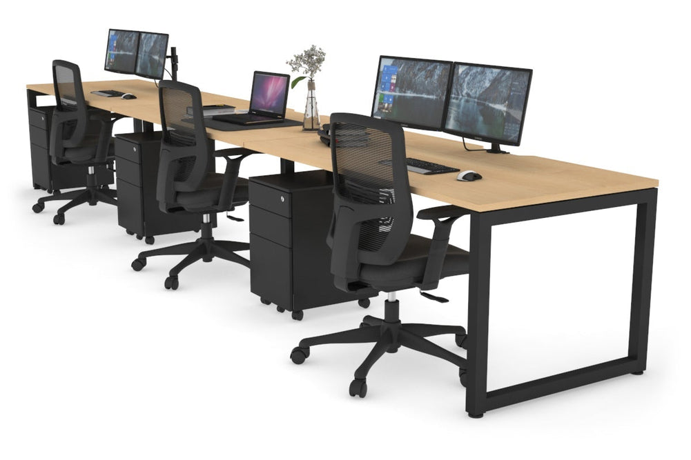 Quadro Loop Legs 3 Person Run Office Workstation [1800L x 800W with Cable Scallop]-black leg maple 