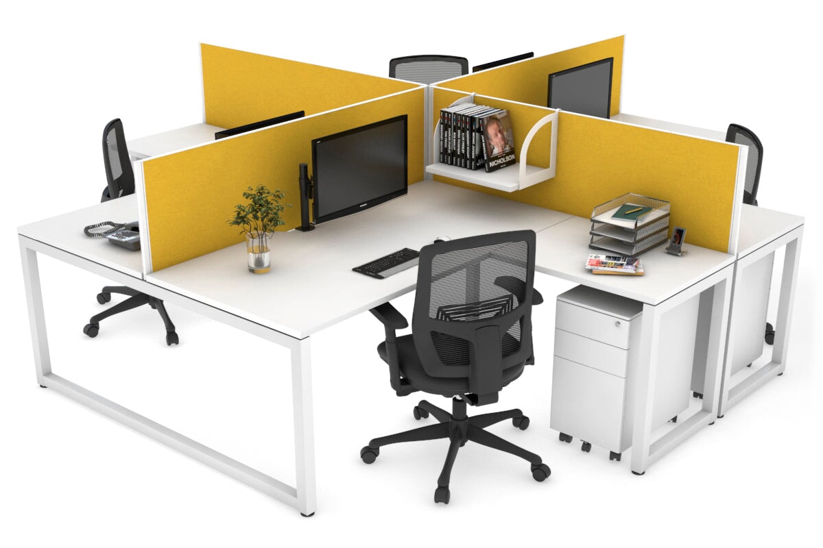 Quadro Loop Leg 4 Person Corner Workstations [1400L x 1800W with Cable Scallop] Jasonl white leg white mustard yellow