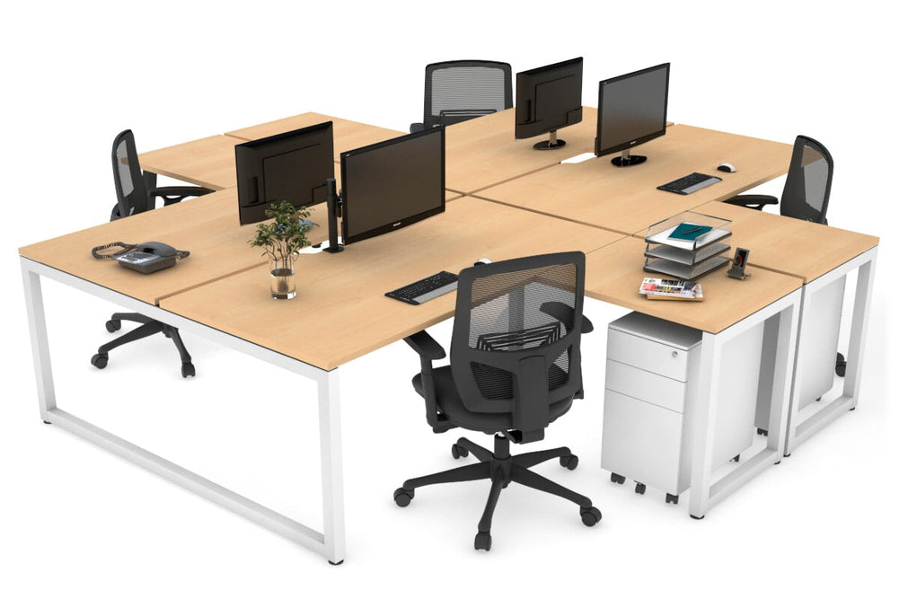 Quadro Loop Legs 4 Person Corner Workstation [1400L x 1800W with Cable Scallop]-white leg maple none