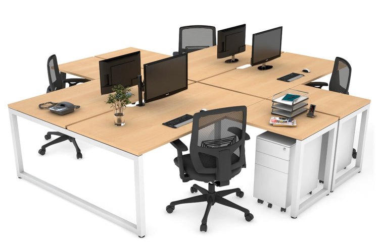 Quadro Loop Leg 4 Person Corner Workstations [1400L x 1800W with Cable Scallop] Jasonl white leg maple none