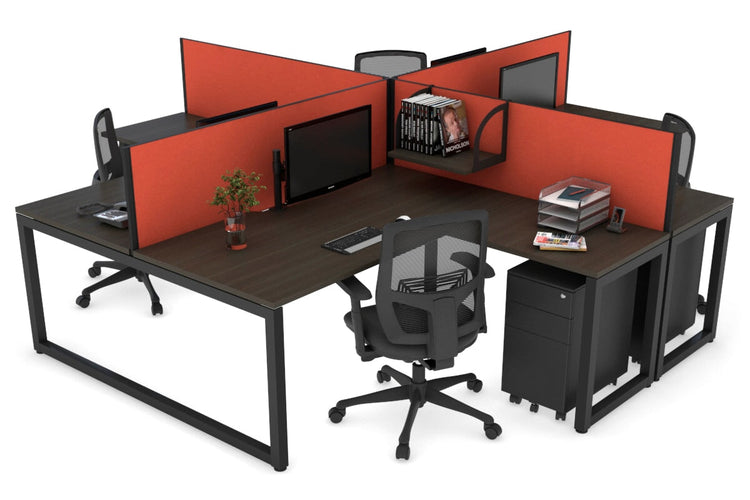 Quadro Loop Leg 4 Person Corner Workstations [1400L x 1800W with Cable Scallop] Jasonl black leg dark oak squash orange