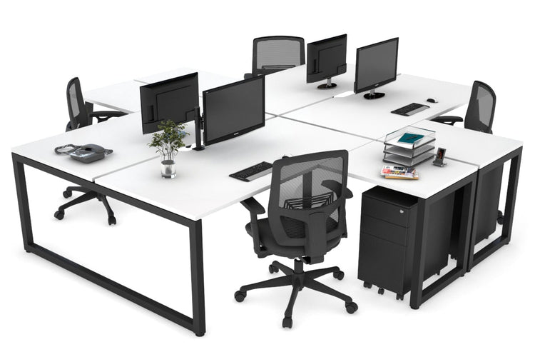 Quadro Loop Leg 4 Person Corner Workstations [1400L x 1800W with Cable Scallop] Jasonl black leg white none