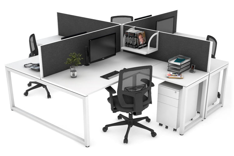 Quadro Loop Leg 4 Person Corner Workstations [1400L x 1800W with Cable Scallop] Jasonl white leg white moody charcoal