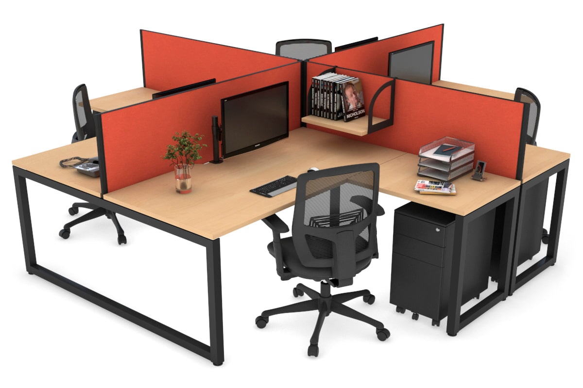 Quadro Loop Leg 4 Person Corner Workstations [1400L x 1800W with Cable Scallop] Jasonl black leg maple squash orange