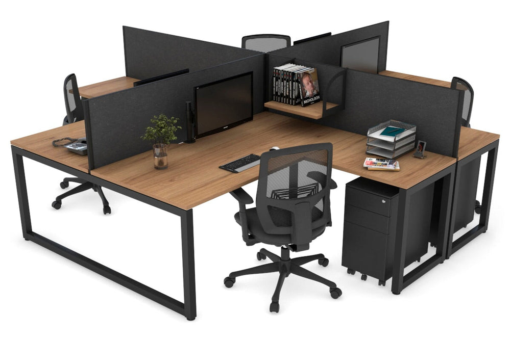 Quadro Loop Legs 4 Person Corner Workstation [1400L x 1800W with Cable Scallop]-black leg salvage oak moody charcoal