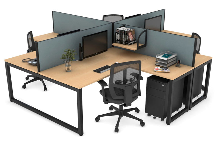 Quadro Loop Leg 4 Person Corner Workstations [1400L x 1800W with Cable Scallop] Jasonl black leg maple cool grey