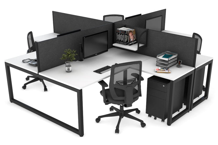 Quadro Loop Leg 4 Person Corner Workstations [1400L x 1800W with Cable Scallop] Jasonl black leg white moody charcoal