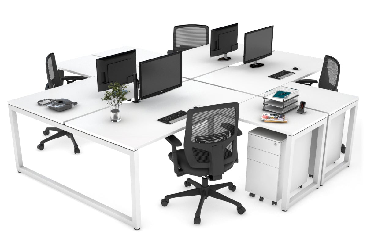 Quadro Loop Leg 4 Person Corner Workstations [1400L x 1800W with Cable Scallop] Jasonl white leg white none