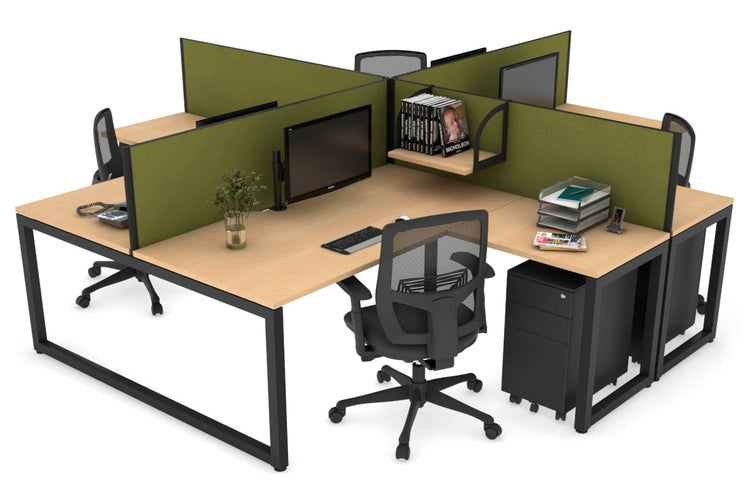 Quadro Loop Leg 4 Person Corner Workstations [1400L x 1800W with Cable Scallop] Jasonl black leg maple green moss