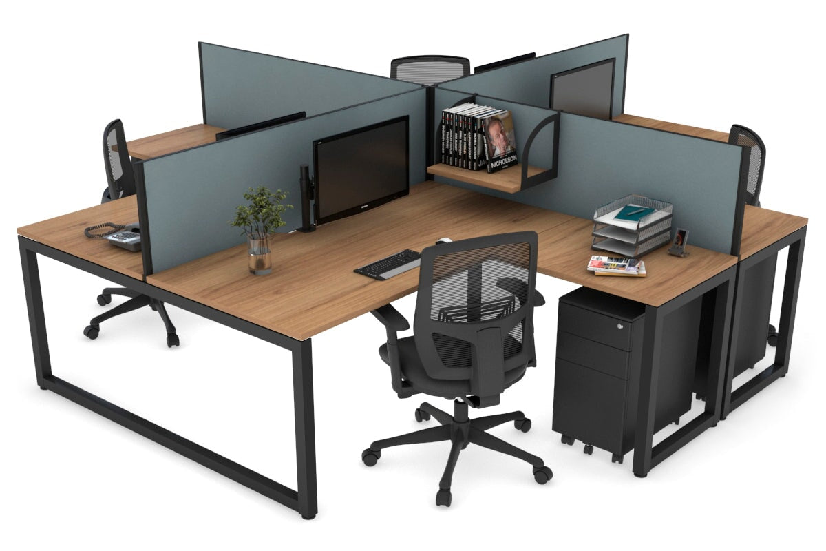 Quadro Loop Leg 4 Person Corner Workstations [1400L x 1800W with Cable Scallop] Jasonl black leg salvage oak cool grey