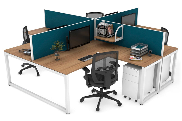 Quadro Loop Leg 4 Person Corner Workstations [1400L x 1800W with Cable Scallop] Jasonl white leg salvage oak deep blue