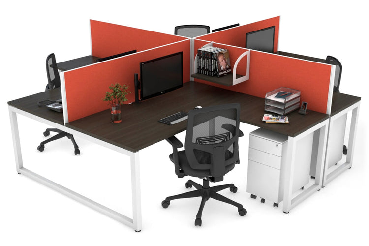 Quadro Loop Leg 4 Person Corner Workstations [1400L x 1800W with Cable Scallop] Jasonl white leg dark oak squash orange