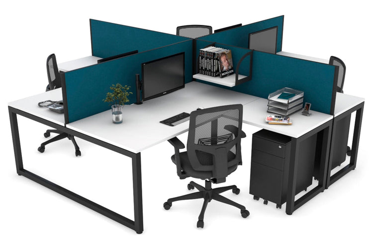 Quadro Loop Leg 4 Person Corner Workstations [1400L x 1800W with Cable Scallop] Jasonl black leg white deep blue