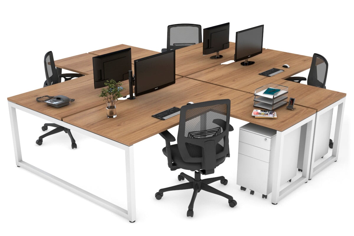 Quadro Loop Leg 4 Person Corner Workstations [1400L x 1800W with Cable Scallop] Jasonl white leg salvage oak none