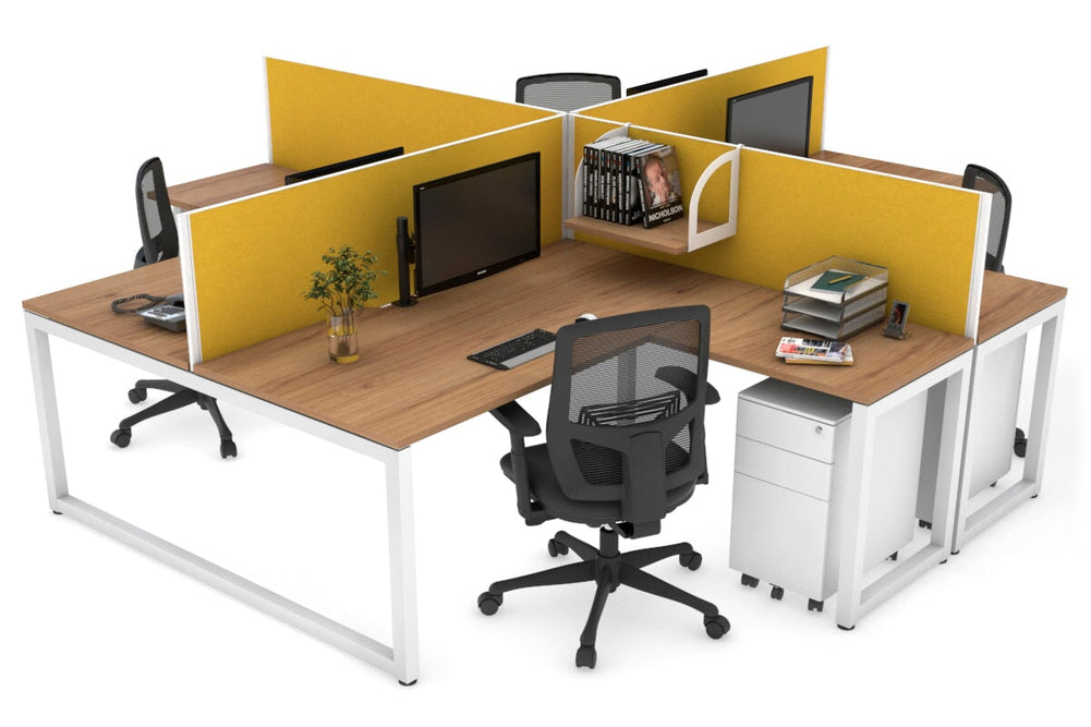 Quadro Loop Legs 4 Person Corner Workstation [1400L x 1800W with Cable Scallop]-white leg salvage oak mustard yellow