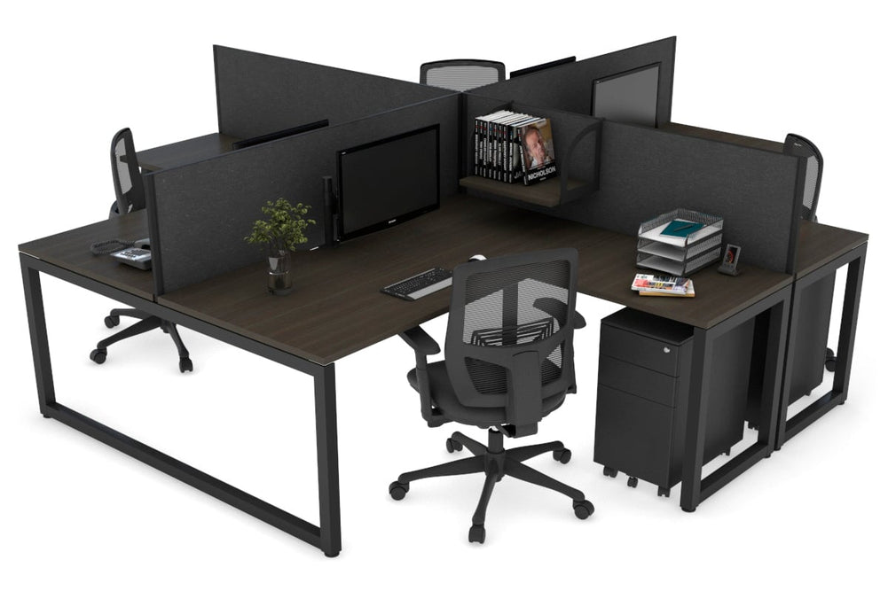 Quadro Loop Legs 4 Person Corner Workstation [1400L x 1800W with Cable Scallop]-black leg dark oak moody charcoal
