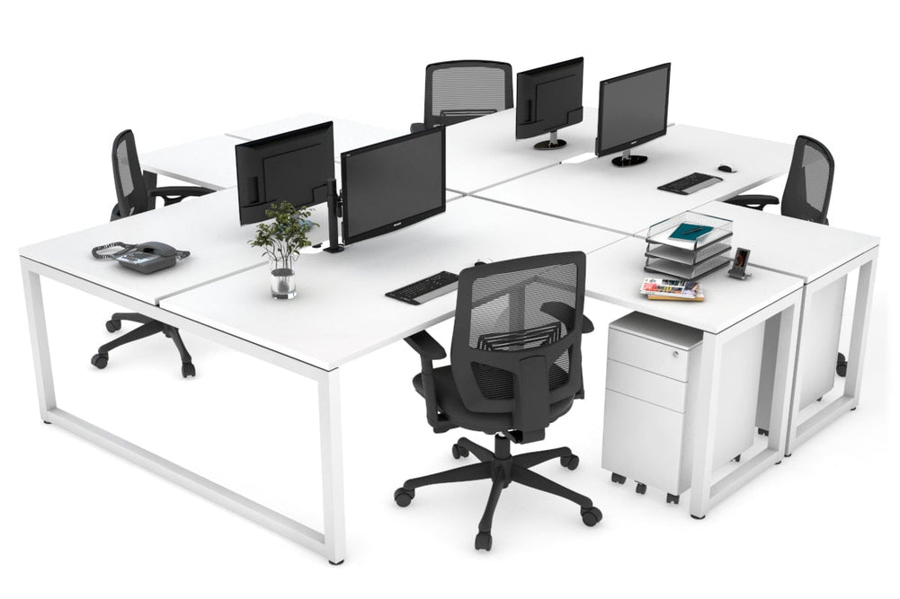 Quadro Loop Legs 4 Person Corner Workstation [1600L x 1800W with Cable Scallop]-white leg white none